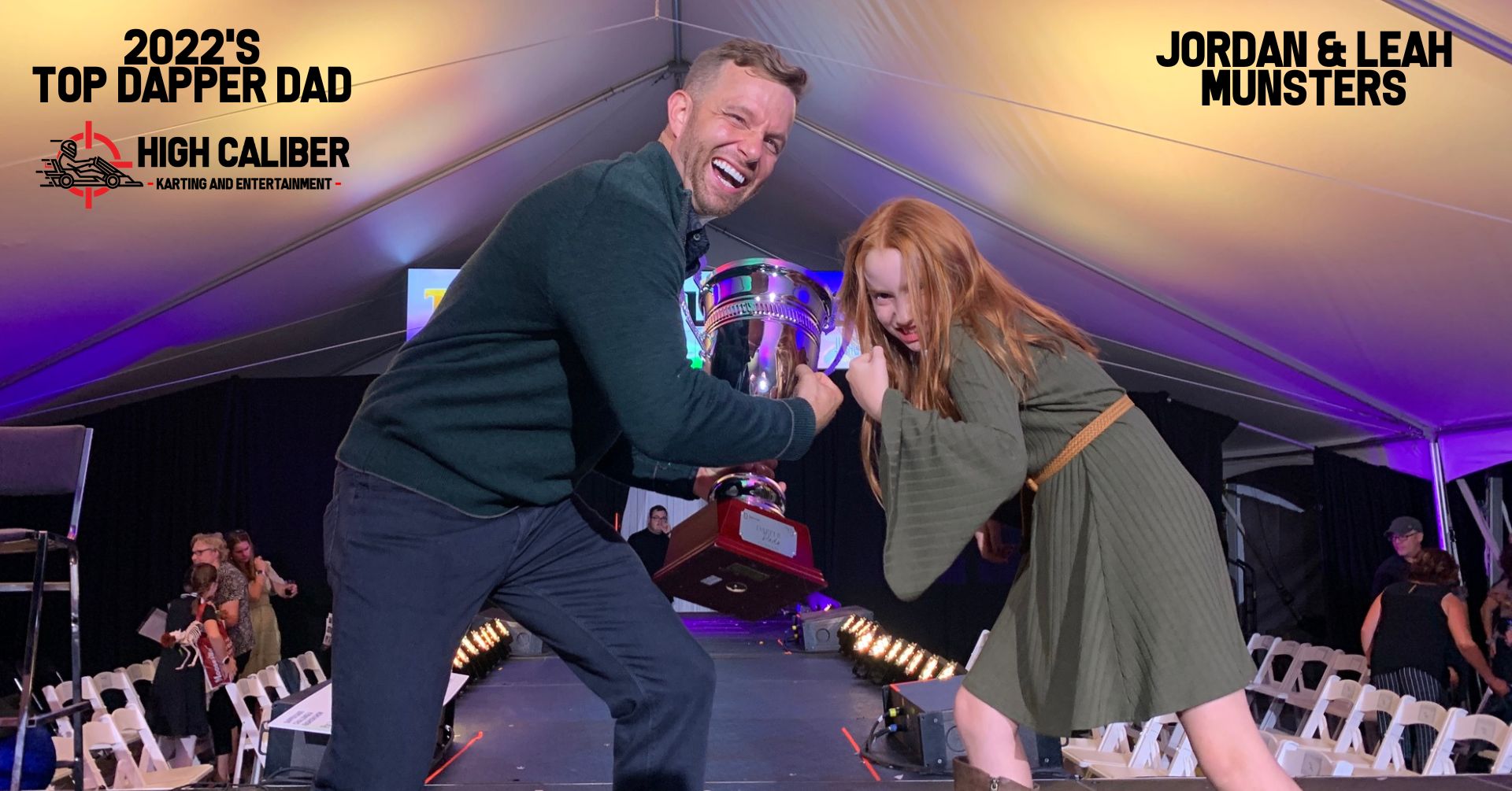 Dapper dad Jordan Munsters winning with daughter Leah Munsters