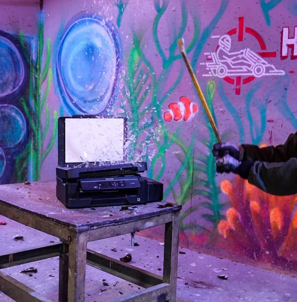 donate old office items to a rage room