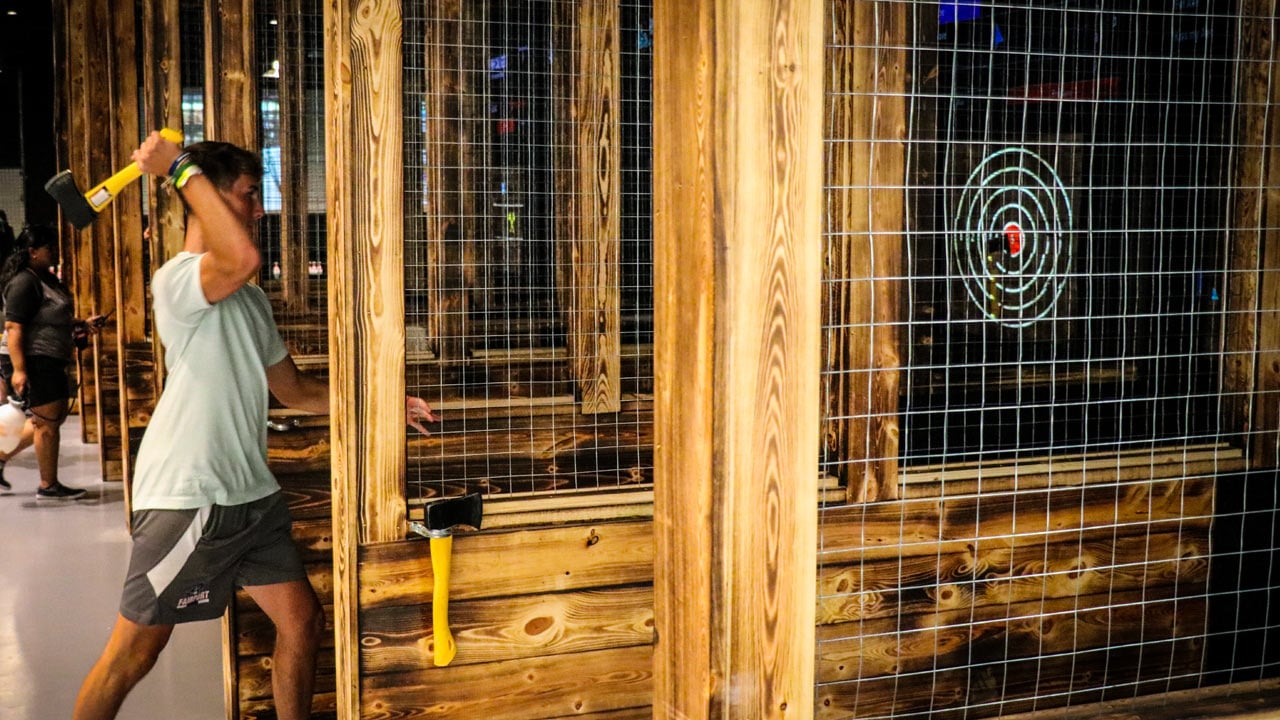 axe throwing at High Caliber Karting and Entertainment is a great work out